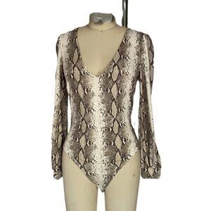 NORDSTROM SNAKE print Cuffed long sleeve Stretch V Bodysuit Blouse *SMALL*